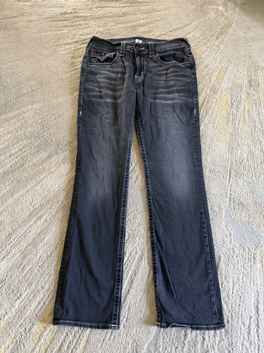 True Religion straight leg jeans black wash back flap pockets 33